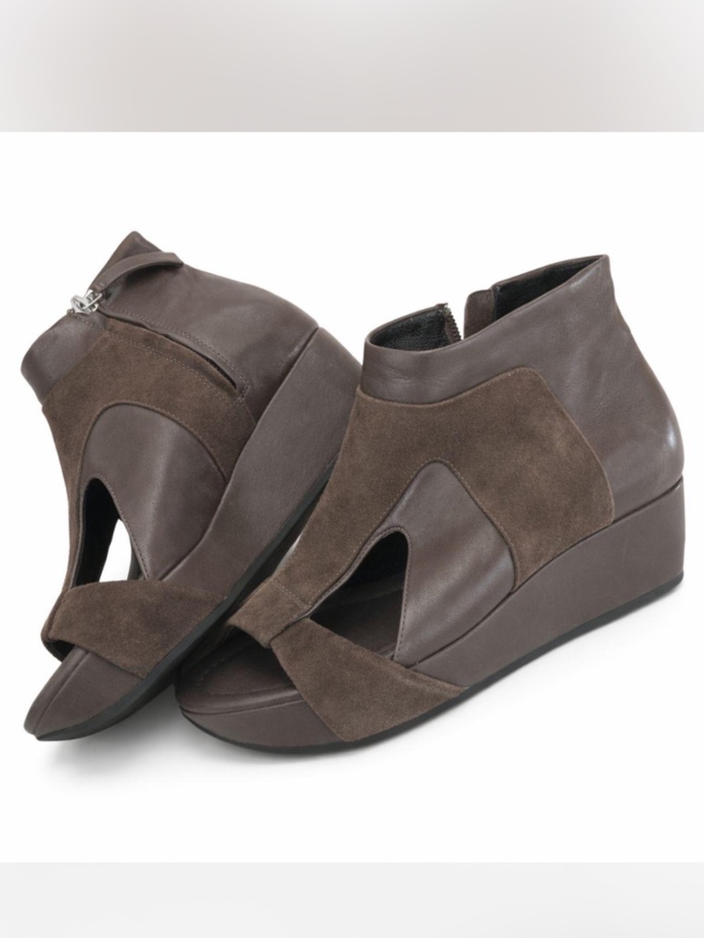 Camilla Skovgaard Wedge Heel Sandals Leather Suede Brown Peep Toe Size 6 / 36